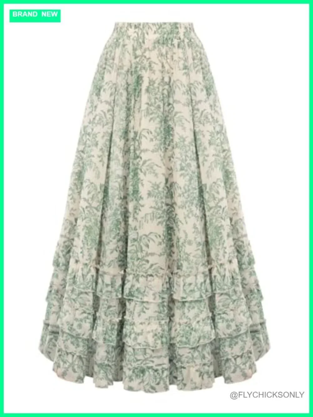 Floral Chiffon Maxi Skirt With Pockets Elastic High Waist Flowy Ruffle